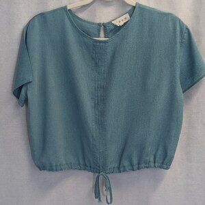 Prem Size Large Teal Drawstring Crop Top